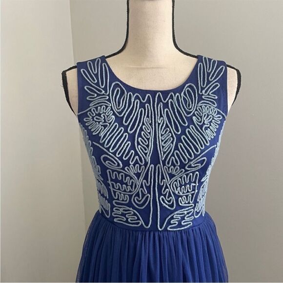 Modcloth Blue Sleeveless Knee Length Retro Sundress Scoop Neck sz XS Graduation‎ - Picture 2 of 11